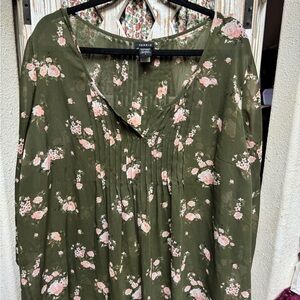 Torrid Olive Green Dress with Pink Floral Design
